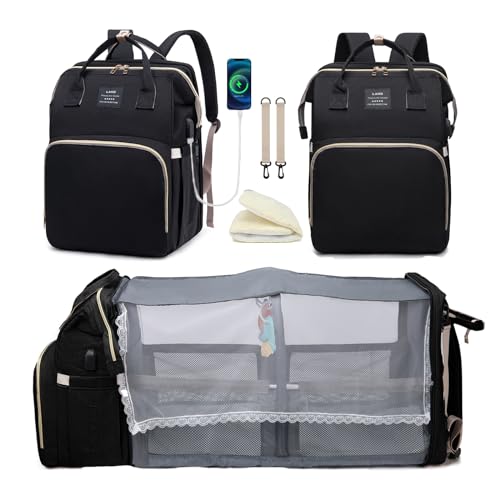 Image of Baby Diaper Bag Backpack for Travel: Black Diaper Bag with Changing Station Boy Dad Large Mommy Bag Travel Mochila Pañaleras para Bebe Niña Niño Bulto Newborn Essentials Must Haves Registry Search