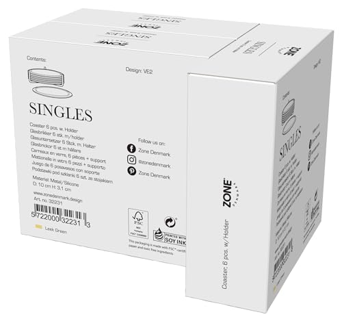 Zone Denmark Singles Glasuntersetzer Aus Silikon – 6 Stück, Ø 10 Cm, Mit Metallhalter, Taupe, Stoßdämpfend