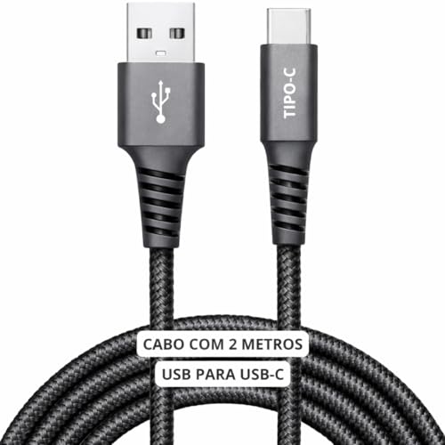Cabo USB-C 2 Metros Tipo C Turbo 60W Ultra Rápido Reforçado para Android, iPhone 15/16, Notebook, Tablet, MacBook, Samsung Galaxy, Xiaomi - Carregamento e Transferência de Dados