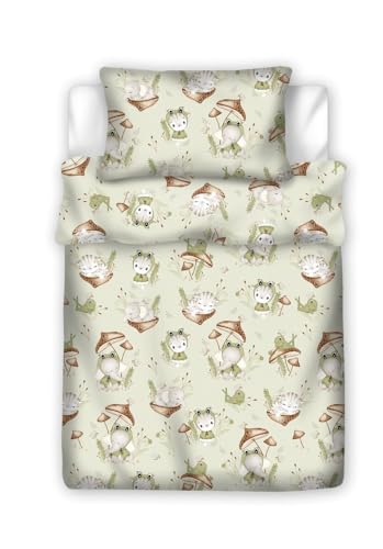 PinkZebra 60 x 120 x 12 cm Sábana bajera para bebé y niños, sábana bajera ajustable de algodón, sábana bajera ajustable para niñas y niños, Öko-Tex Standard 100 con elástico, diseño de rana y amigos