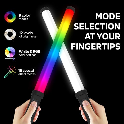 19-Inch 360-Degree RGB LED Light: 9 Colors, 3 White Modes, 9 Special Effects, 12 Brightness Levels, USB-C Charging, Built-in Remote, Tripod Mountable - Thumbnail 5