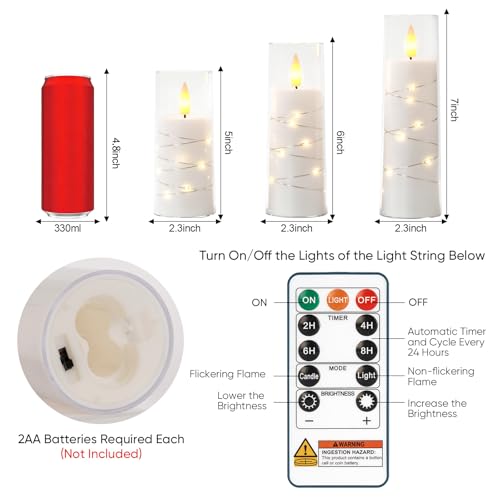 Image of Raycare Flameless Candle with Remote Timer, 3 Flickering Acrylic Battery Operated LED Pillar Candles with Embedded Star String for Home Decor, Christmas, Wedding, Home Table Decor(White)