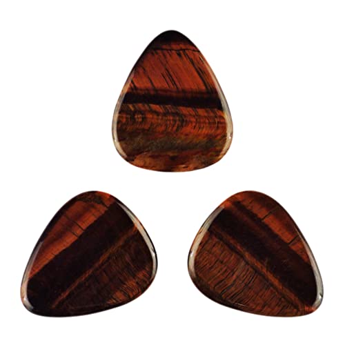 Red Tiger's Eye Stone Guitar Or Bass Pick - 3.0 mm Ultra Heavy Gauge - 351 Shape - Specialty Handmade Gemstone Exotic Plectrum - 3 Pack