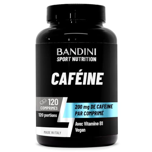 Bandini® Caféine 200 mg par dose quotidienne | 120 comprimés | Cafeine pure + Vitamine B1 | Complément pour énergie & métabolisme | Sans sucre ni Arômes...