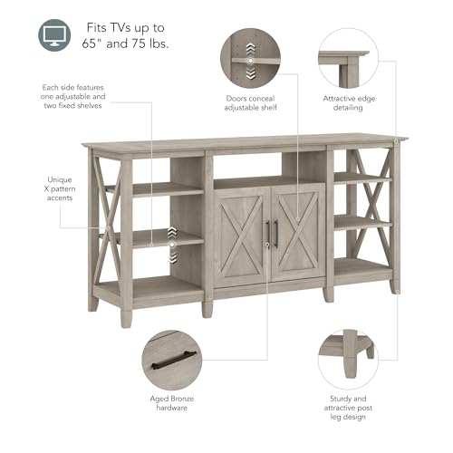 Bush Home Key West Tall TV Stand for 65 Inch TV in Washed Gray, Farmhouse Entertainment Center with Storage - Image 4