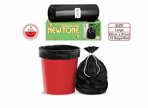 Image of Newtone Garbage Bags | Large 24 x 32 Inches | 60 Bags (15 Bags X 4 Rolls) | Dustbin /Trash bin | Box Packing | (Black) - Perforated Box for Easy Dispensing