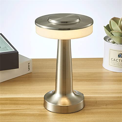 RSVT Lampe De Table À Piles, Changement De Couleur Lampes Champignon Sans Fil, Veilleuse À Gradation Continue Lampes De Chevet Rechargeables Pour L'éclairage Ambiant De La Chambre Des Enfants,Argent Cover