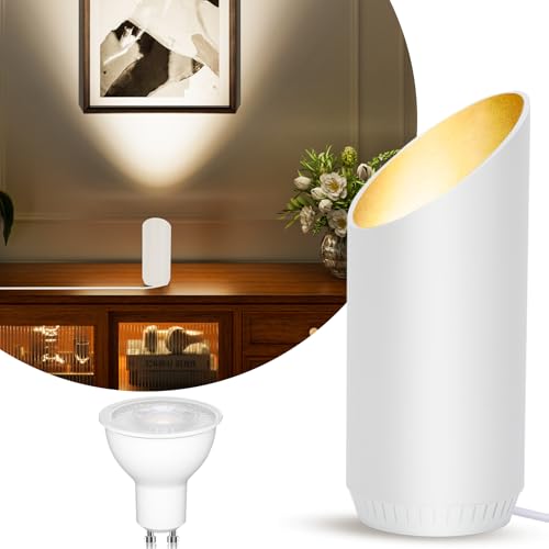 HUAEU LED Floor Uplighter & Spot Lights Indoor with Warm White 3000K Indoor Uplight Spot for Living Room Table Lamps & Uplighters for Living Room (1 Pack White)