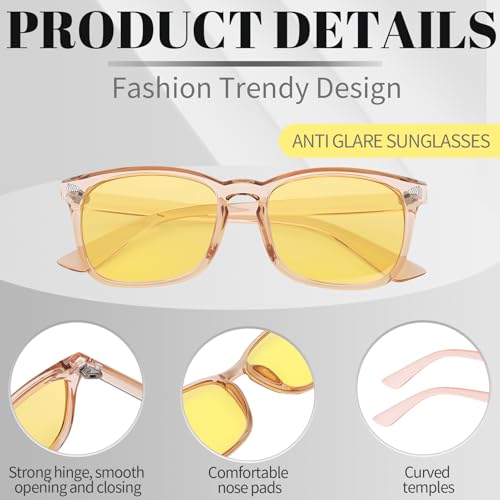 Image of Polarized Sunglasses for Women Men Night Vision Glasses Anti Glare | Yellow Anti Glare UV400 Lens, Lightweight Square Frame, for Day Night Use, Driving, Fishing, Cycling, Traveling
