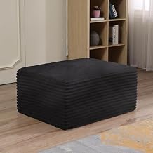 Lakifun 37.4" Sofa Ottoman, Corduroy Upholstered Deep Seat, Comfy Cloud Couch with Movable Ottoman, DIY Combination, No Assembly Required, Black