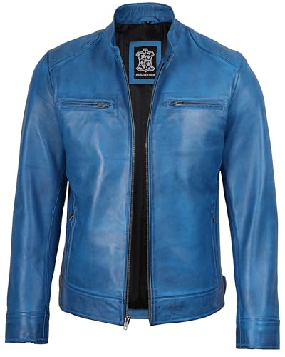 Decrum Leather Motorcycle Jacket - Jackets for Men | [1105052] Ddge Blue, S