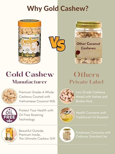 Image of Cashews Roasted Lightly Salted - Snacks for Adults, Whole Nut (No Mixed), Oil Free, Farm Fresh, Plant Based Protein, Promote Heart Health & Weight Loss, Only Nuts & Sea Salt, 17.64 oz (Pack of 1) (Coconut)