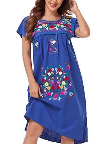 Catálogo de Ropa de Hípica para Mujer que puedes comprar esta semana. 42 YZXDORWJ Vestido largo bordado mexicano para mujer, cuello con volantes, maxi bohemio, floral, manga corta, 627bl, L