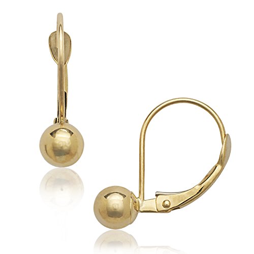 Jewelryweb - Real 14k Yellow Gold Fixed Polished Ball Lever Back Earrings - 4mm, 5mm, 6mm, 7mm, 8mm, 9mm, 10mm - Gold Dangle Earrings for Women- Hypoallergenic2