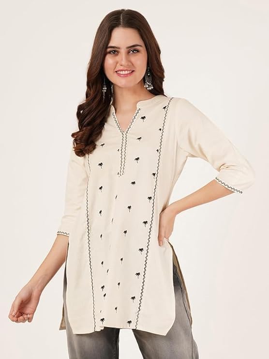 Women's Pure Cotton Embroidered Short Kurta Kurti - Image 6