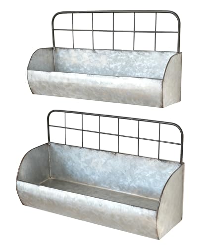 ShabbyDecor Galvanized Metal Farmhouse Wall Storage Holder Rustic Tin Shelves