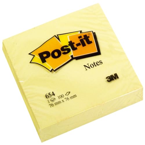 Post-it Notes Canary Yellow 654 3 x 3 in (76 x 76 mm) 100 sheets/pad | Yellow Color | Sticky Notes | For Note Taking To Do Lists and Reminders | Clean Removal | No damage | Recyclable