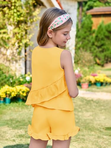 Image of Haloumoning Girls Summer Clothing Sets Ruffle Tank Tops and Shorts | 2 Piece Outfits