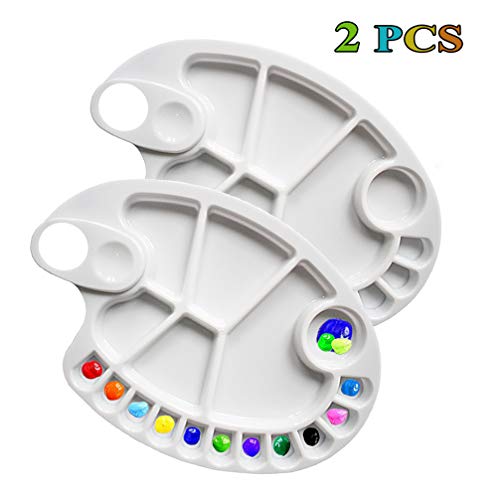 Non-Stick Paint Palette 2 PCS Artist Paint Mixing Tray Palette Oval Shaped Easy Clean Art Palette 17 Wells