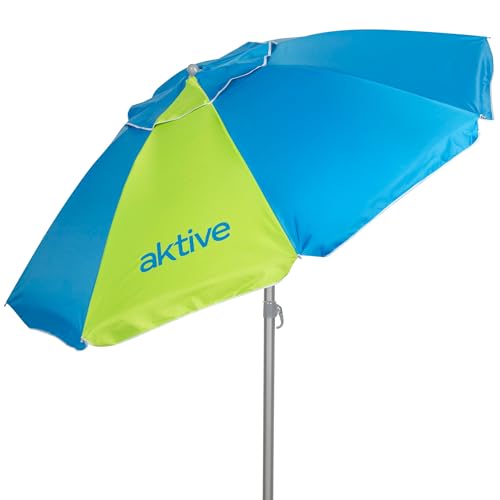 AKTIVE Sombrilla playa 220 cm, 8 varillas fibra de vidrio, Mástil aluminio 28/32 mm,...