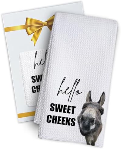 Funny Donkey Bathroom Decor Hand Towels, Farmhouse Bathroom Decor Towel, Western Home Decoration Hello Sweet Cheeks Farmhouse Decorative Donkey Hand Towels, Set of 1 -A02