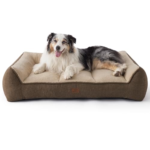 Bedsure XL Orthopedic Dog Beds Large Sized Dog - Extra Thick Supportive Dogs Couch with Waterproof Washable Cover, Extra Large Comfort Pet Bed Sofa with Soft Plush Sherpa and Nonskid Bottom, Brown