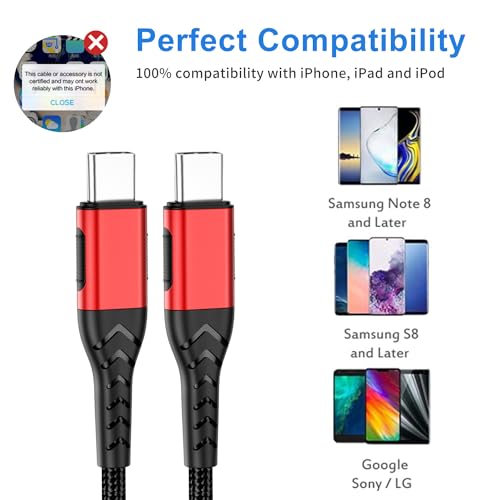 Image of Durcord 2Pack 10ft USB C to USB C Cable, 100W Fast Charging, Compatible with iPhone 15 Pro /Plus /Max, Android /Phone /Pad, Red