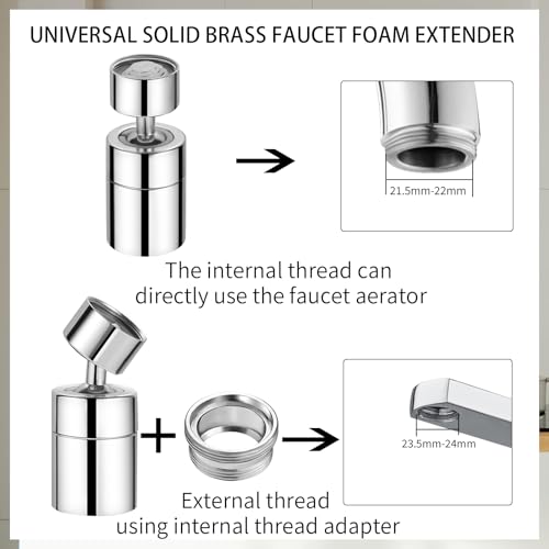 360° Wasserhahn Aufsatz Schwenkbar, M22/M24 Drehbare Wassersparer Verlängerung, Perlator mit Zwei Strahlarten, Strahlregler Wasserhähne für Küche Bad Aufsatz