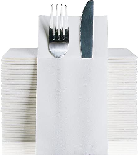 DADAWU Disposble Cloth Like Napkins Pocket Napkins,Wedding Party Linen Feel White Napkin, Prefolded for Silverware,40 x 40cm,Pack of 50