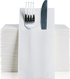 DADAWU Disposble Cloth Like Napkins Pocket Napkins,Wedding Party Linen Feel White Napkin, Prefolded for Silverware,40 x 40cm,Pack of 50