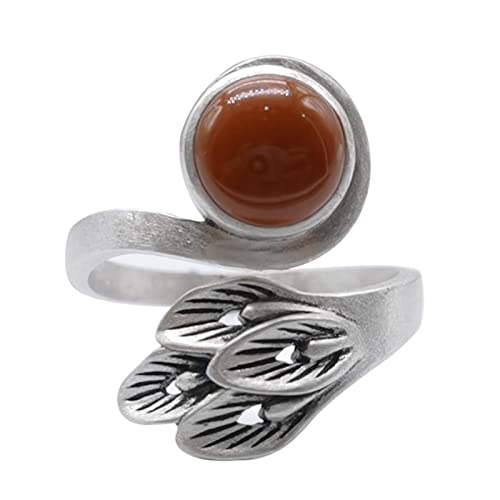 Aotiwe Ringe Verstellbar, Ringe Damen Breit Vintage Feder Silber mit Rot Rundschliff Stein 925 Silber