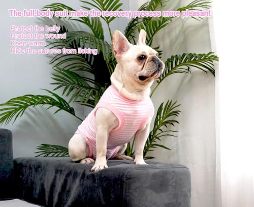 Image of Dog Pink Recovery Suit for Large Female Spay,Male Dog Surgery Suit,Narrow Pink-White M
