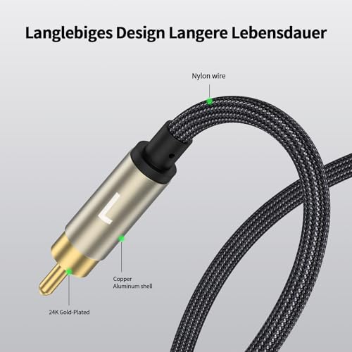 Câble 3,5 mm vers RCA mâle HiFi avec coque en métal robuste - 6