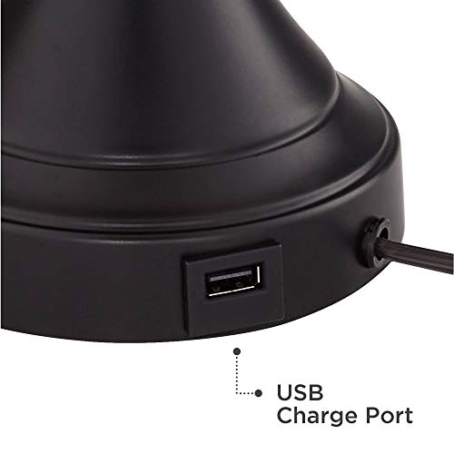 Regency Hill Traditional Touch Table Lamps 25" High Set of 2 with Hotel Style Modern USB Charging Port LED Bronze Oatmeal Drum Shade for Living Room Bedroom House Bedside Nightstand Home Office - Thumbnail 4