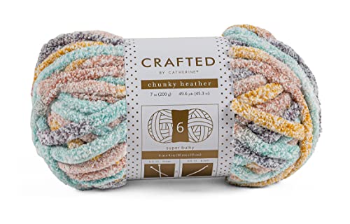 Crafted By Catherine Chunky Heather Multi Yarn - 2 Pack, Rainbow Multi, Gauge 6 Super Bulky #TOP6