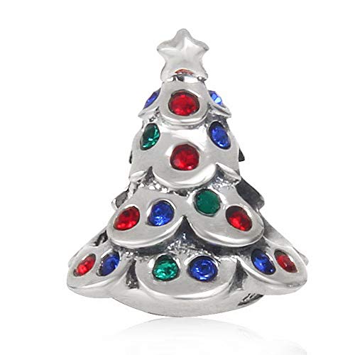 ZIYOU 925 Sterling Silver Festive Christmas Tree Bead with Colorful Crystal Fit for European Charms Bracelets