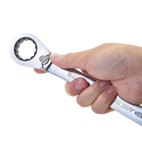Image of BLACK CANYON 1 Inch Ratchet Combination Wrench, 12-Point Box End & Hex Opening, Polished Steel Ratcheting Wrench with SAE & Metric Sizes