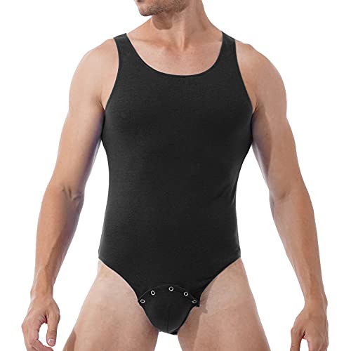 Mufeng Menâ€™s One Piece Sleeveless Spandex Bodysuit Underwear Briefs Loetard with Press Buttoms