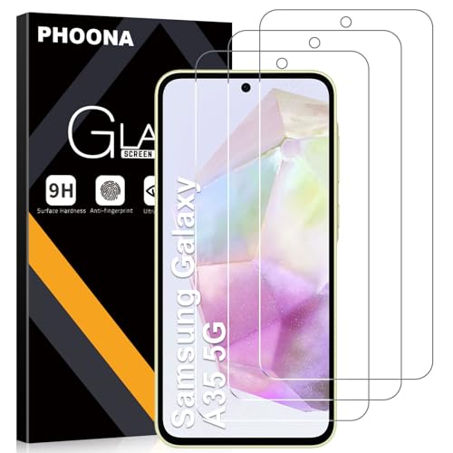 Phoona 3 Stück Schutzfolie für Samsung Galaxy A35 5G für Panzerglas Frei von Kratzern 9H Härte HD Displayschutzfolie Full Screen Stoßfest Schutz für Samsung A35 5G Ultrabeständig