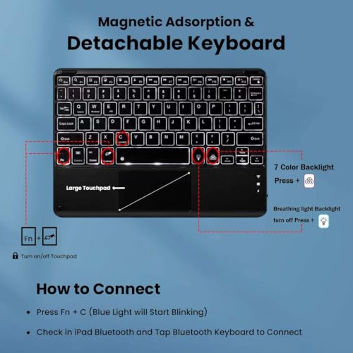 Image of Keyboard Case for OnePlus Pad Go 11.35 inch & Oppo Pad Air2 11.4 inch Folio Back Cover with Trackpad, 7 Color Backlit, Multi Angle View, Long Battery, Auto Sleep, Shockproof & Water Resistant