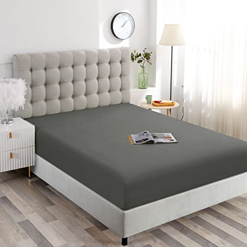 Image of Ghooss Full Size Fitted Sheet Soft,Single Fitted Deep Pocket Sheet,Wrinkle,Fade and Stain Resistant,1 Pack,Dark Gray