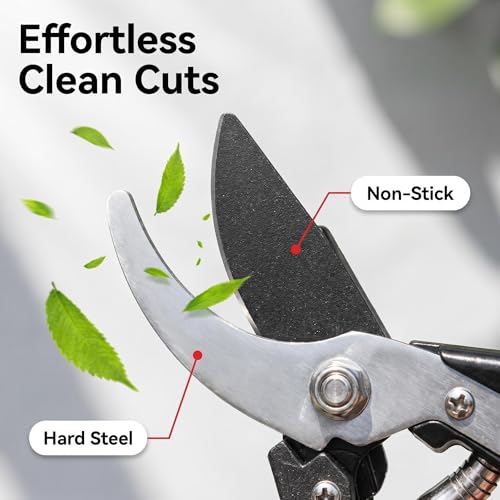 Image of 8 inch SK5 Steel Bypass Pruning Shears for gardening, Garden Clippers with 2-Stage Lock, Adjustable Cutting & Anti-Rust Blade, Ergonomic Garden Shears for Trimming Trees, Bushes & Flowers