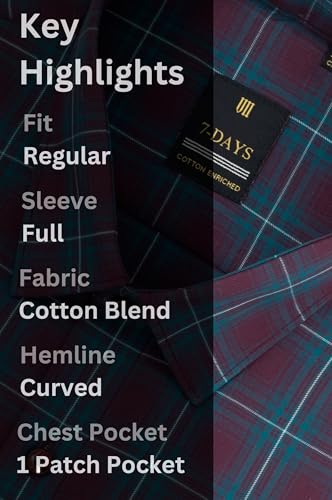 Image of 7-DAYS Men's Premium Checks Formal Shirt - Cotton Rich, Regular Fit, Full Sleeve, with Pocket, Wrinkle Resistant - Stylish Office & Everyday Wear.