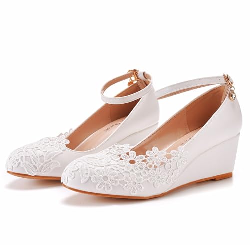 Damen Mittlerem Keilabsatz Absatz Heel Anhänger Schuhe Pumps Geschlossene Runde Zehe 5.5CM...