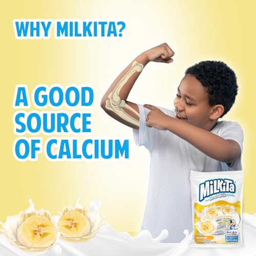 Milkita Creamy Banana Milk Candy – Low-Sugar Healthy Sweets with Real Milk for Kids & Adults – Fat Free & Gluten Free Candy with Calcium for Everyday Indulgence (25 Count Bag)