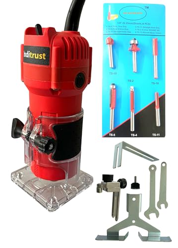 Image of Inditrust Professional Palm Router 30000 RPM 6.35mm Trimmer 700W Machine Tool with 6 Bits for Wood Working 6 MONTHS WARRANTY
