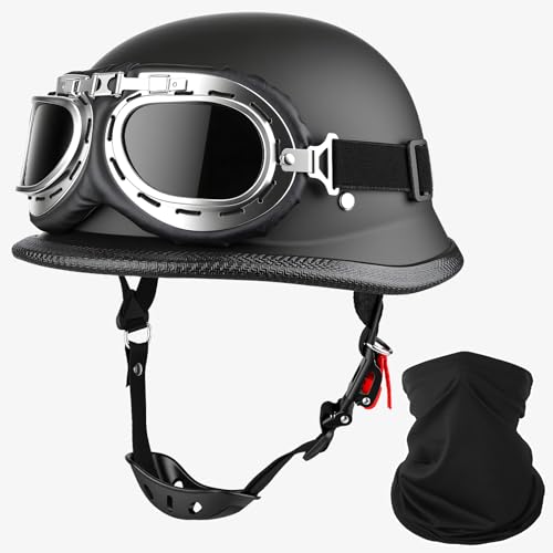 Motorcycle Helmet German Style Half Helmet DOT Approved with Goggles and Face Shield for Cruiser Scooter Chopper (L)