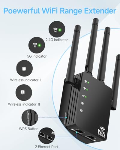 Image of WiFi Extender Signal Booster 1200Mbps, Long Range Extender for Home and Outdoor, 12880 Sq.Ft Range, 105-Device Compatibility, Easy Setup, WiFi Extender