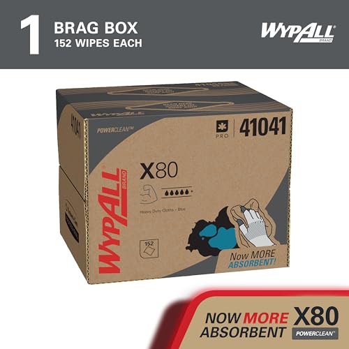 Image of WypAll PowerClean X80 Heavy Duty Cloths, Brag Box, 152 Towels, Blue (41041)