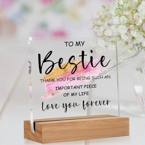 Image of Bs amor Bestie Gift for Women, Ideas Acrylic Sign Desk Decorations Best friend Birthday Women, Thanksgiving Gift for Bestie Bff Friends Appreciation Keepsake, 5 X 4 Inches